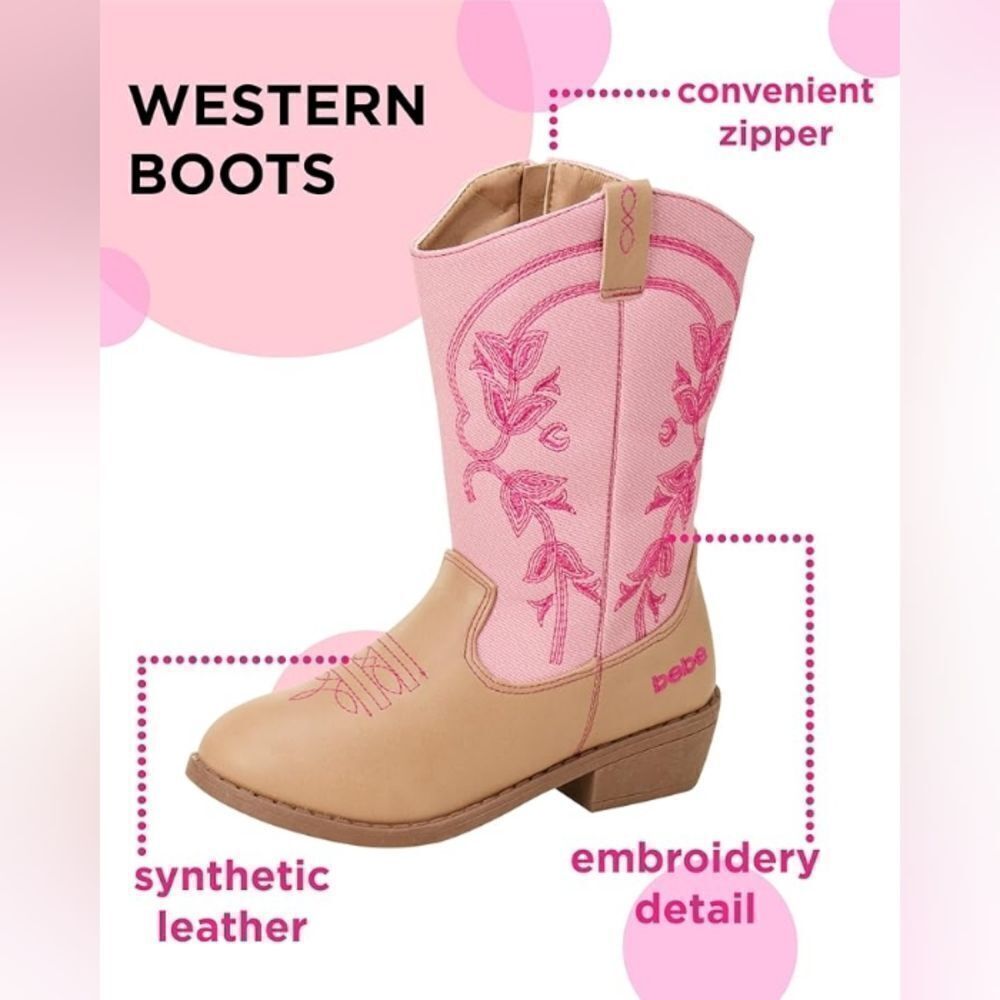 (B-3480) bebe Girls’ Cowgirl Boots – Classic Western Cowboy Boots Sz 6